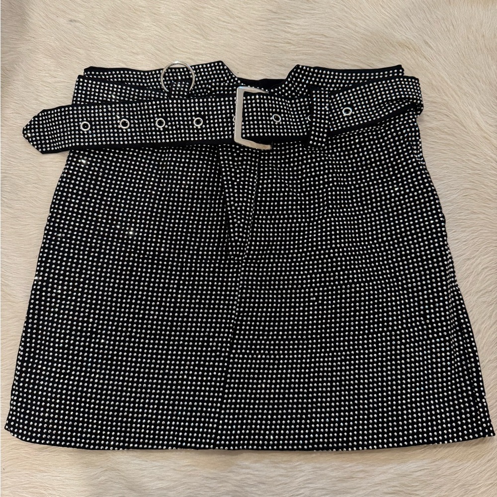 Black and White Checkered Skirt with Belt